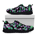Purple And Green Leaf Pattern Print Black Running Shoes