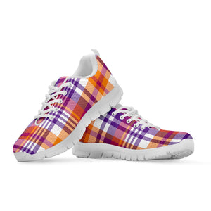 Purple And Orange Madras Plaid Print White Running Shoes