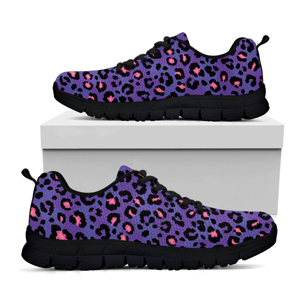 Purple And Pink Leopard Print Black Running Shoes