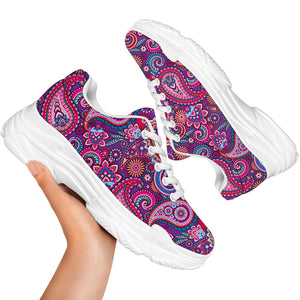 Purple And Pink Paisley Pattern Print White Chunky Shoes