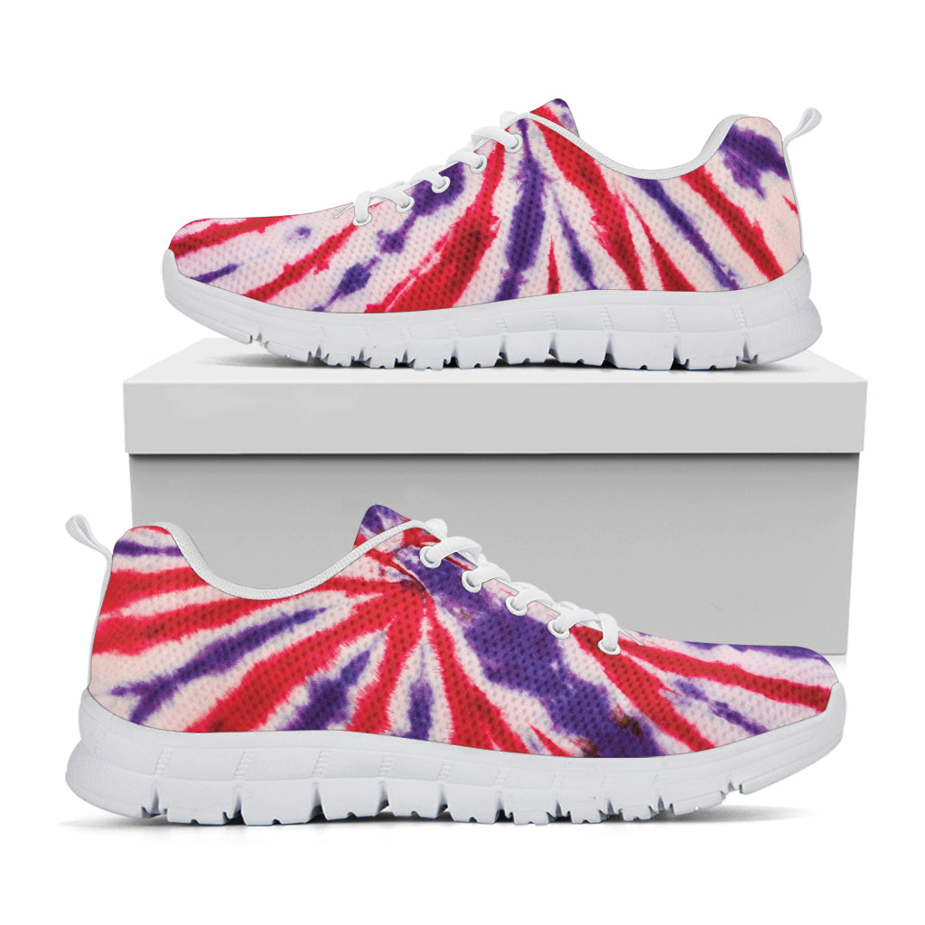 Purple And Red Spider Tie Dye Print White Running Shoes