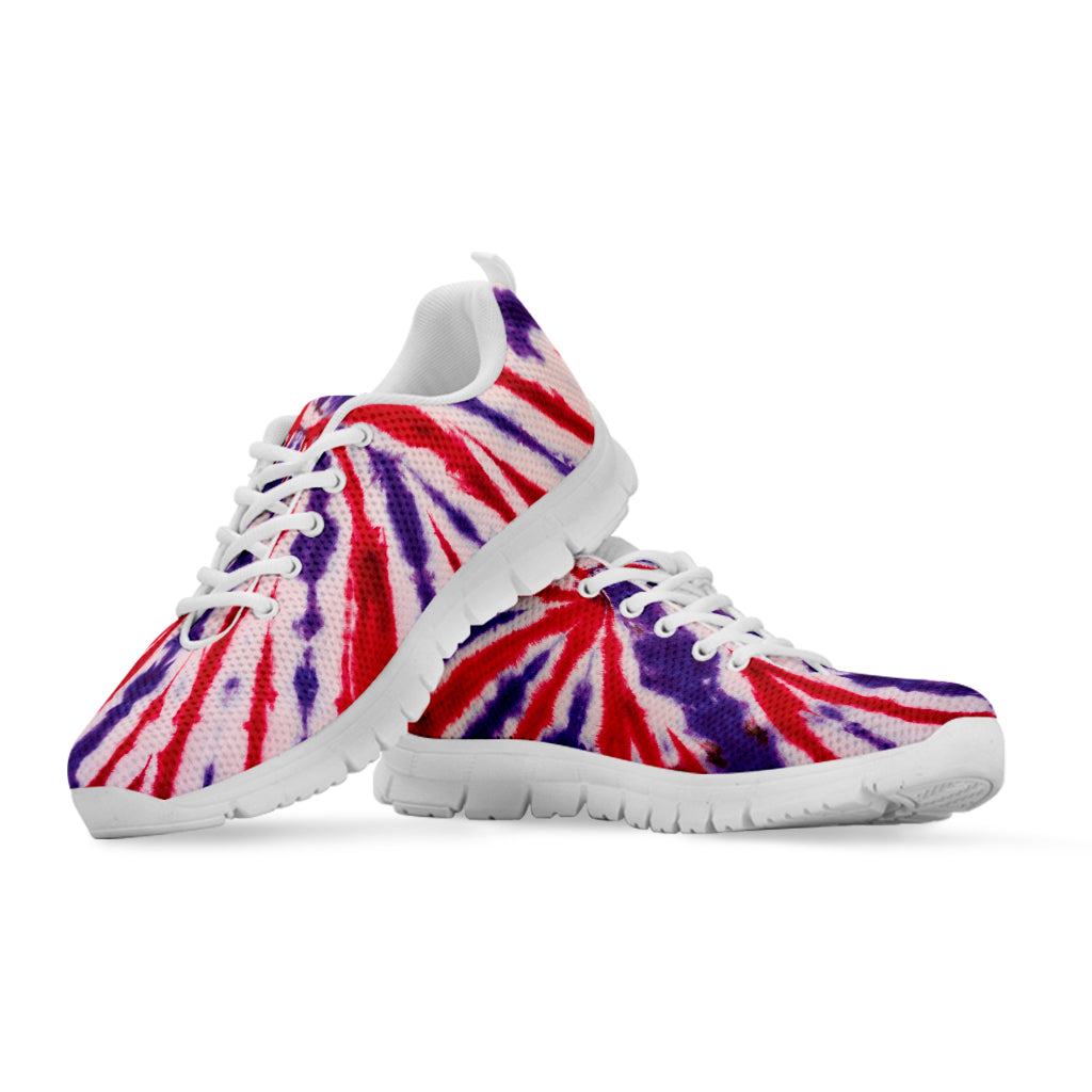 Purple And Red Spider Tie Dye Print White Running Shoes