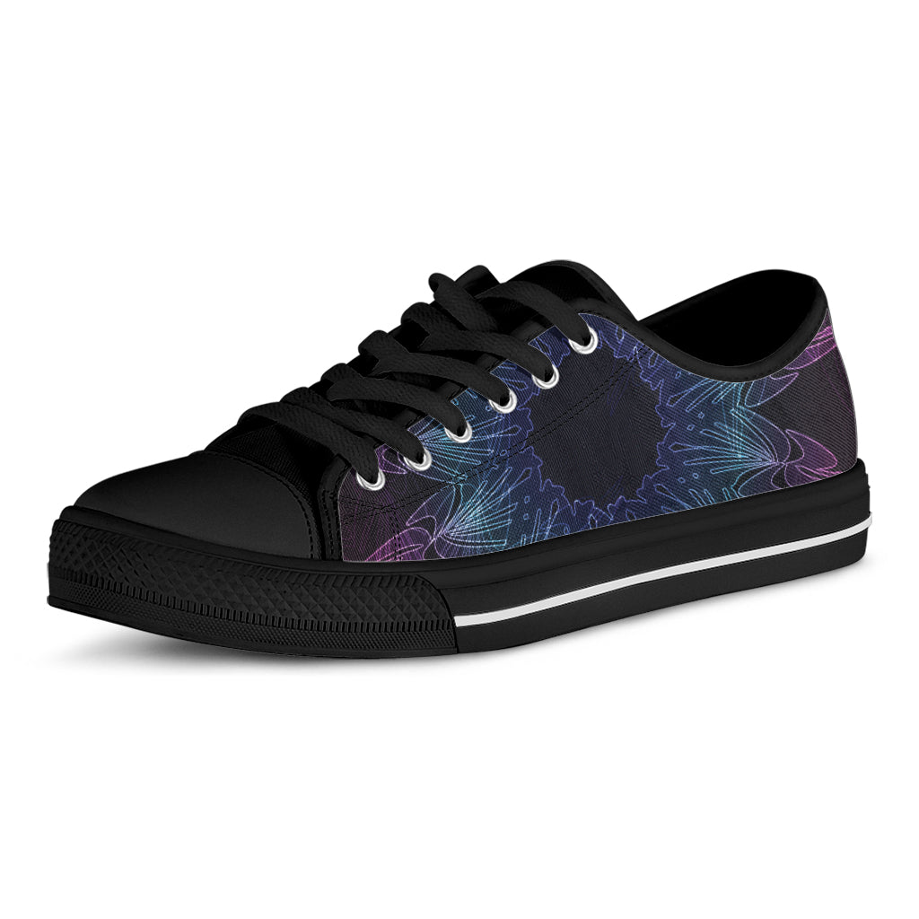 Purple And Teal Dark Mandala Print Black Low Top Sneakers