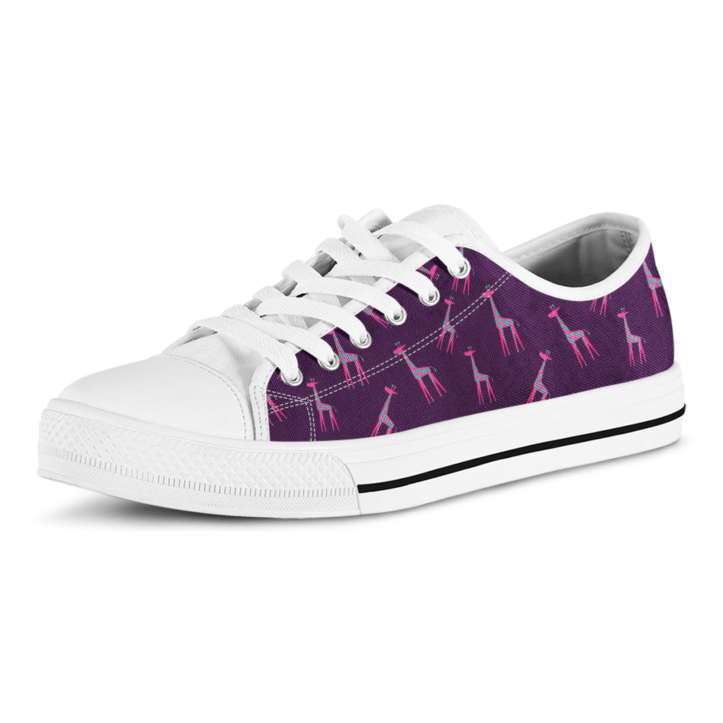 Purple And Teal Giraffe Pattern Print White Low Top Sneakers