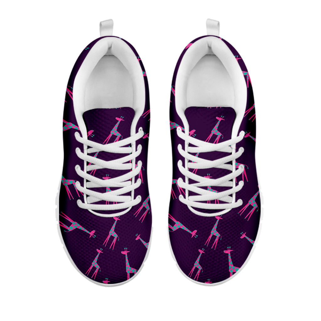 Purple And Teal Giraffe Pattern Print White Running Shoes