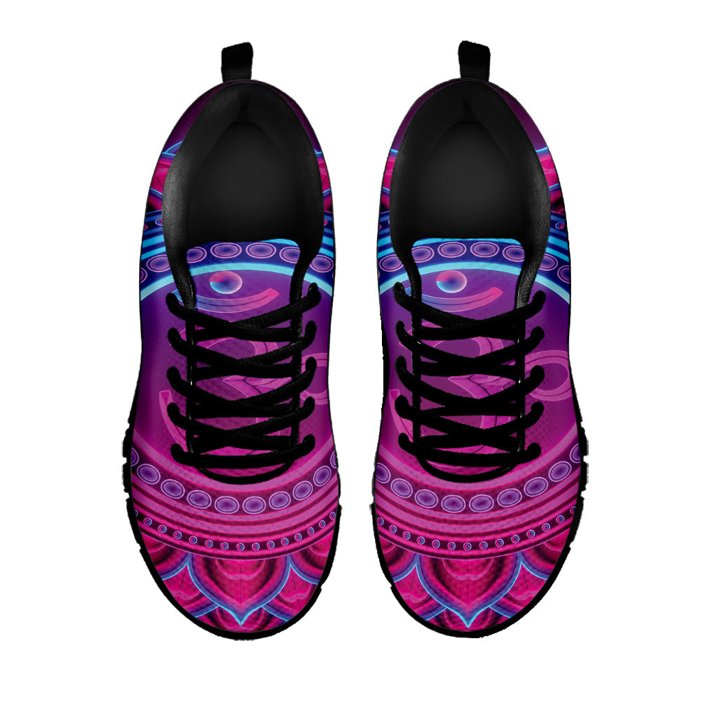 Purple And Teal Om Mandala Print Black Running Shoes