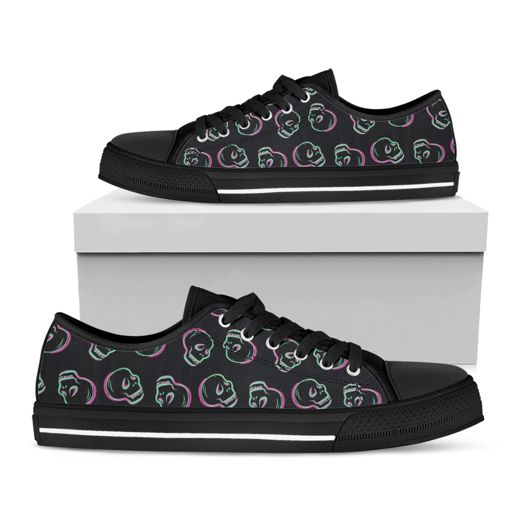 Purple And Teal Skull Pattern Print Black Low Top Sneakers