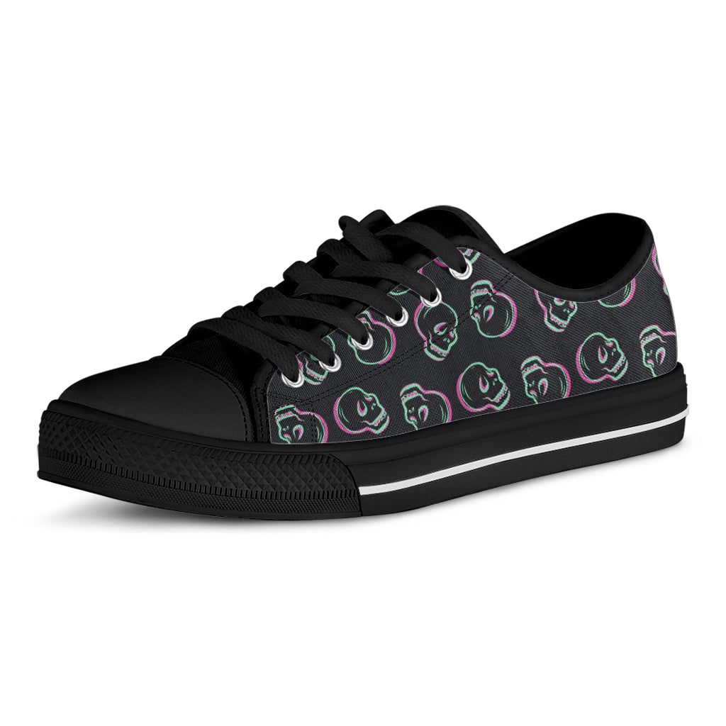 Purple And Teal Skull Pattern Print Black Low Top Sneakers