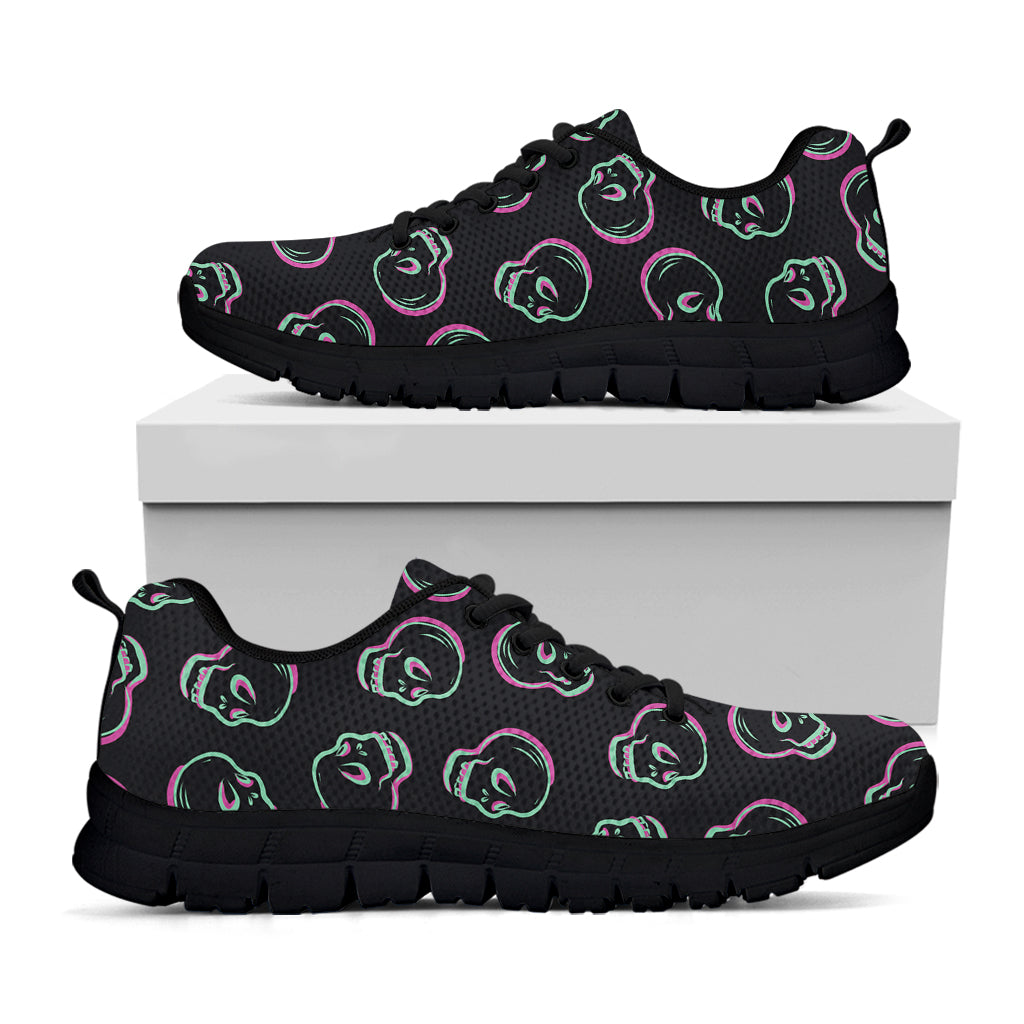 Purple And Teal Skull Pattern Print Black Running Shoes