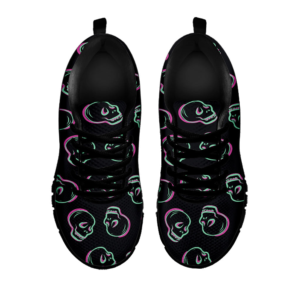 Purple And Teal Skull Pattern Print Black Running Shoes