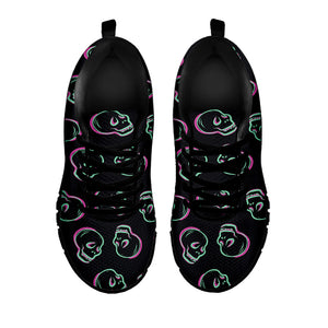 Purple And Teal Skull Pattern Print Black Running Shoes
