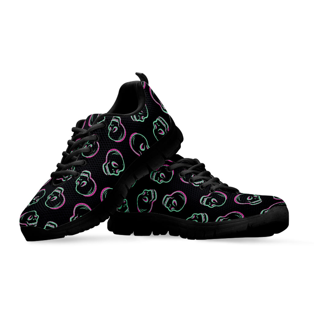 Purple And Teal Skull Pattern Print Black Running Shoes
