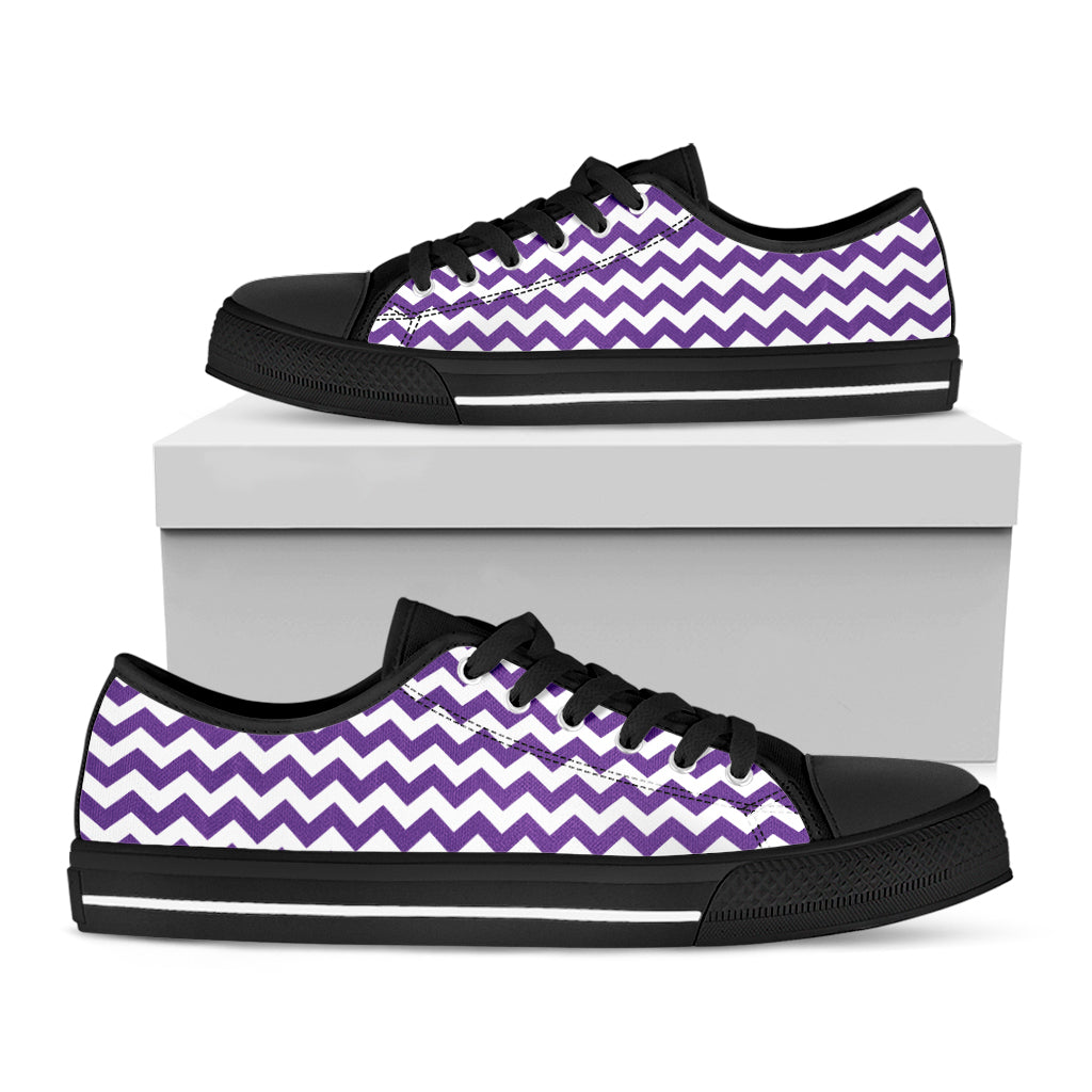 Purple And White Chevron Pattern Print Black Low Top Sneakers