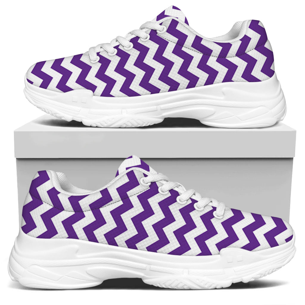 Purple And White Chevron Pattern Print White Chunky Shoes