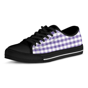 Purple And White Gingham Pattern Print Black Low Top Sneakers