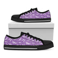Purple And White Lavender Pattern Print Black Low Top Sneakers