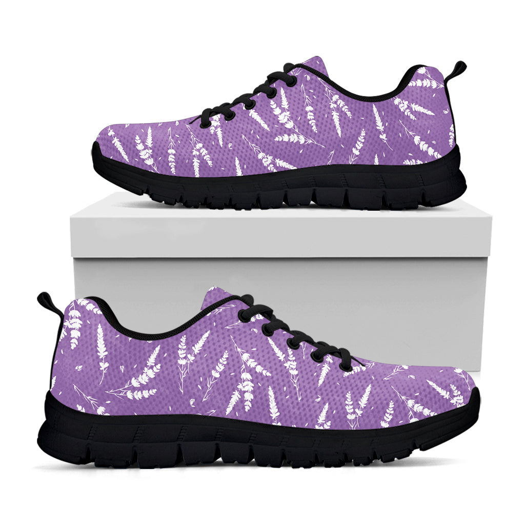 Purple And White Lavender Pattern Print Black Running Shoes