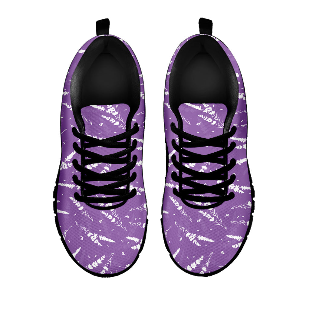 Purple And White Lavender Pattern Print Black Running Shoes