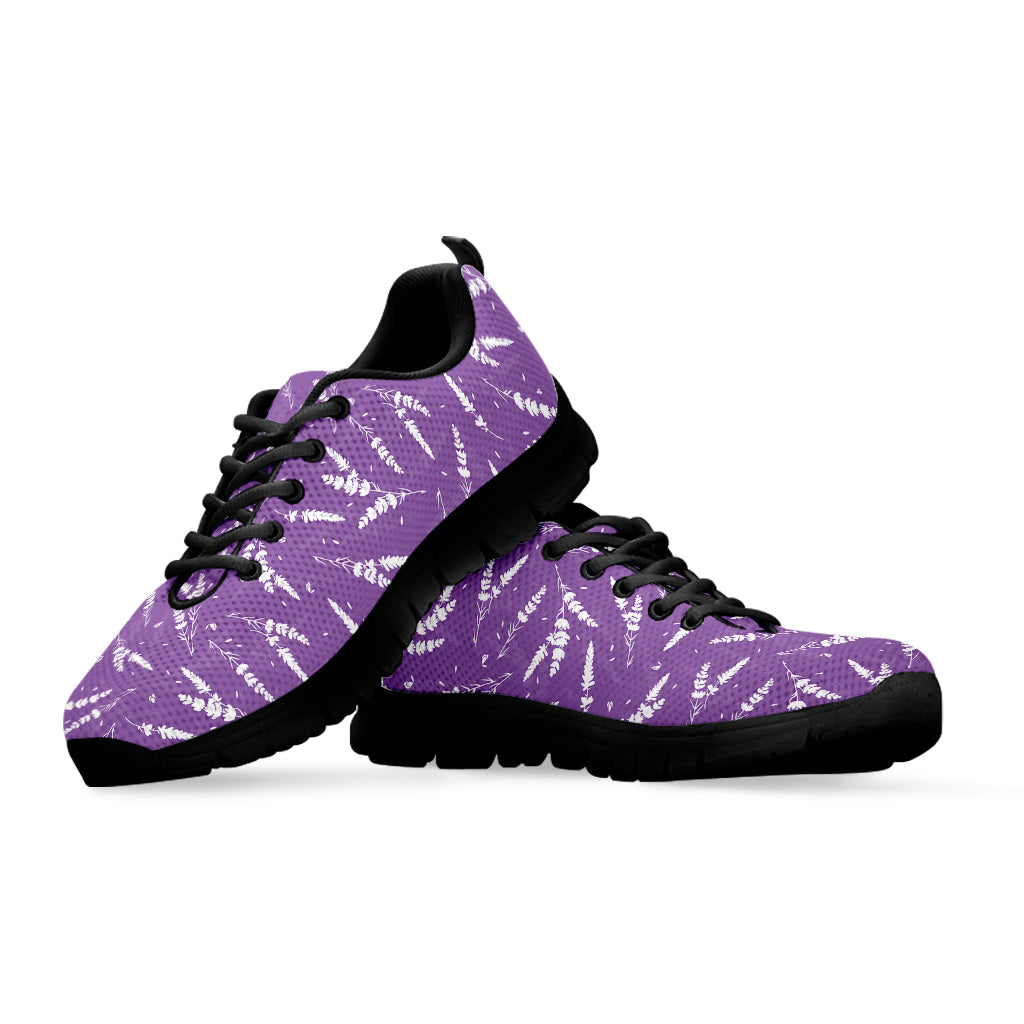 Purple And White Lavender Pattern Print Black Running Shoes