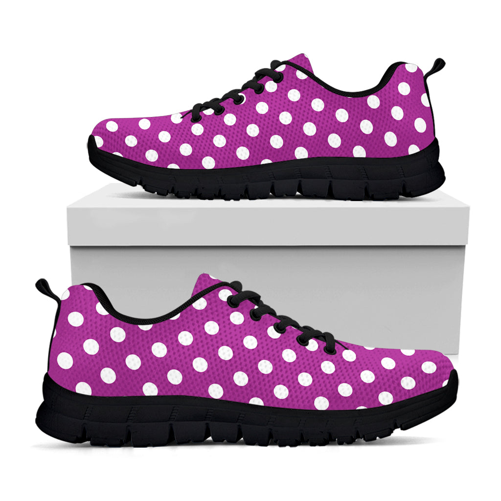 Purple And White Polka Dot Pattern Print Black Running Shoes