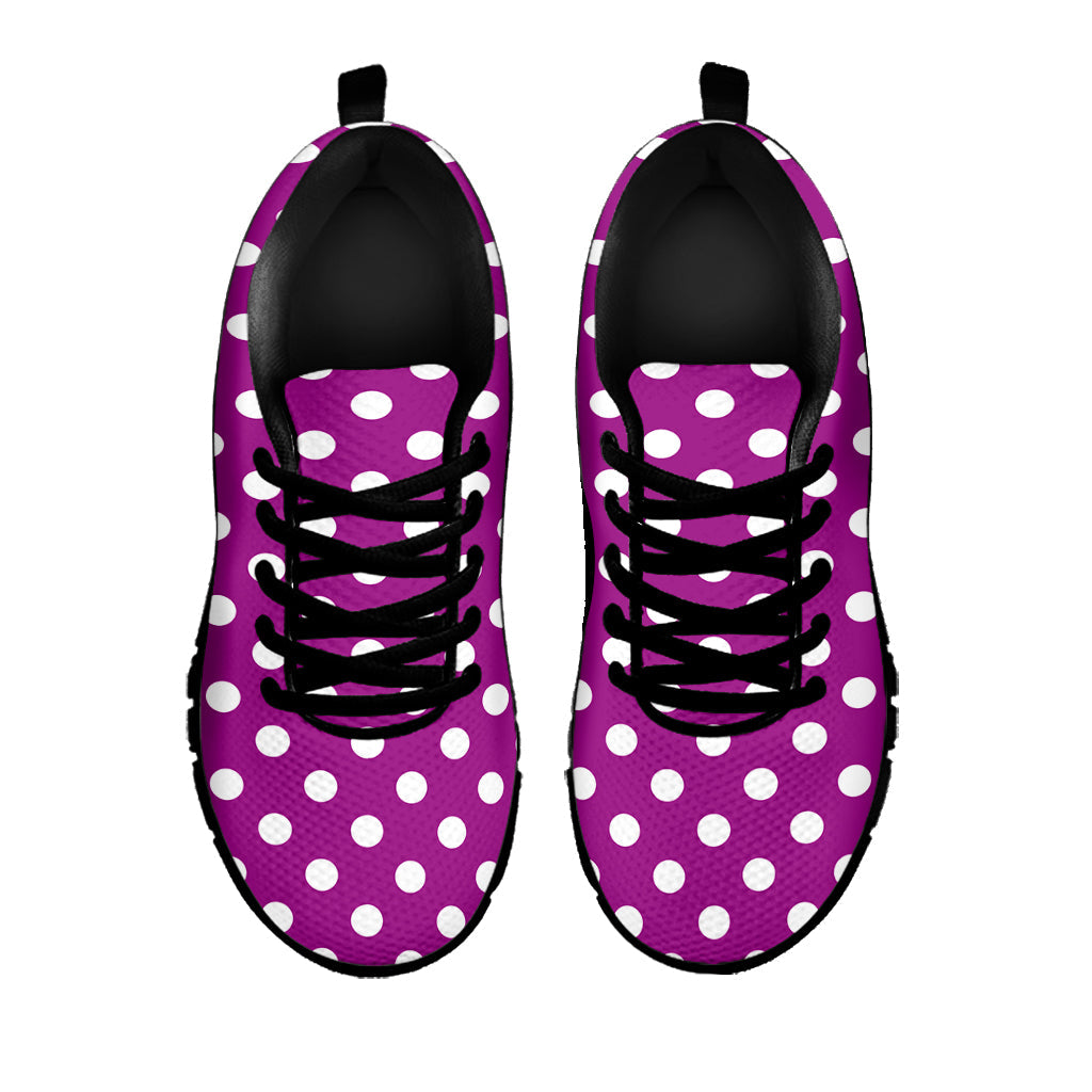 Purple And White Polka Dot Pattern Print Black Running Shoes