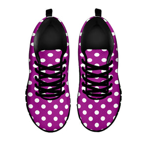 Purple And White Polka Dot Pattern Print Black Running Shoes