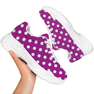 Purple And White Polka Dot Pattern Print White Chunky Shoes