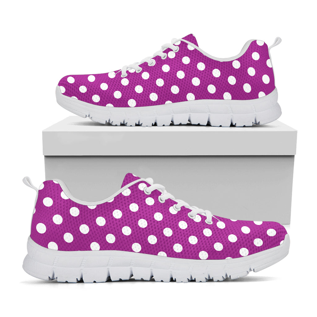 Purple And White Polka Dot Pattern Print White Running Shoes