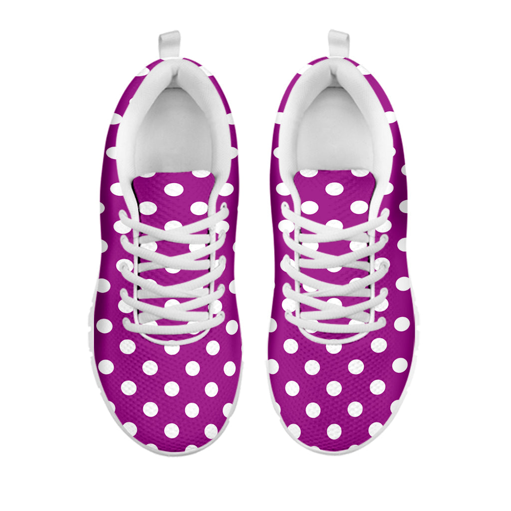 Purple And White Polka Dot Pattern Print White Running Shoes