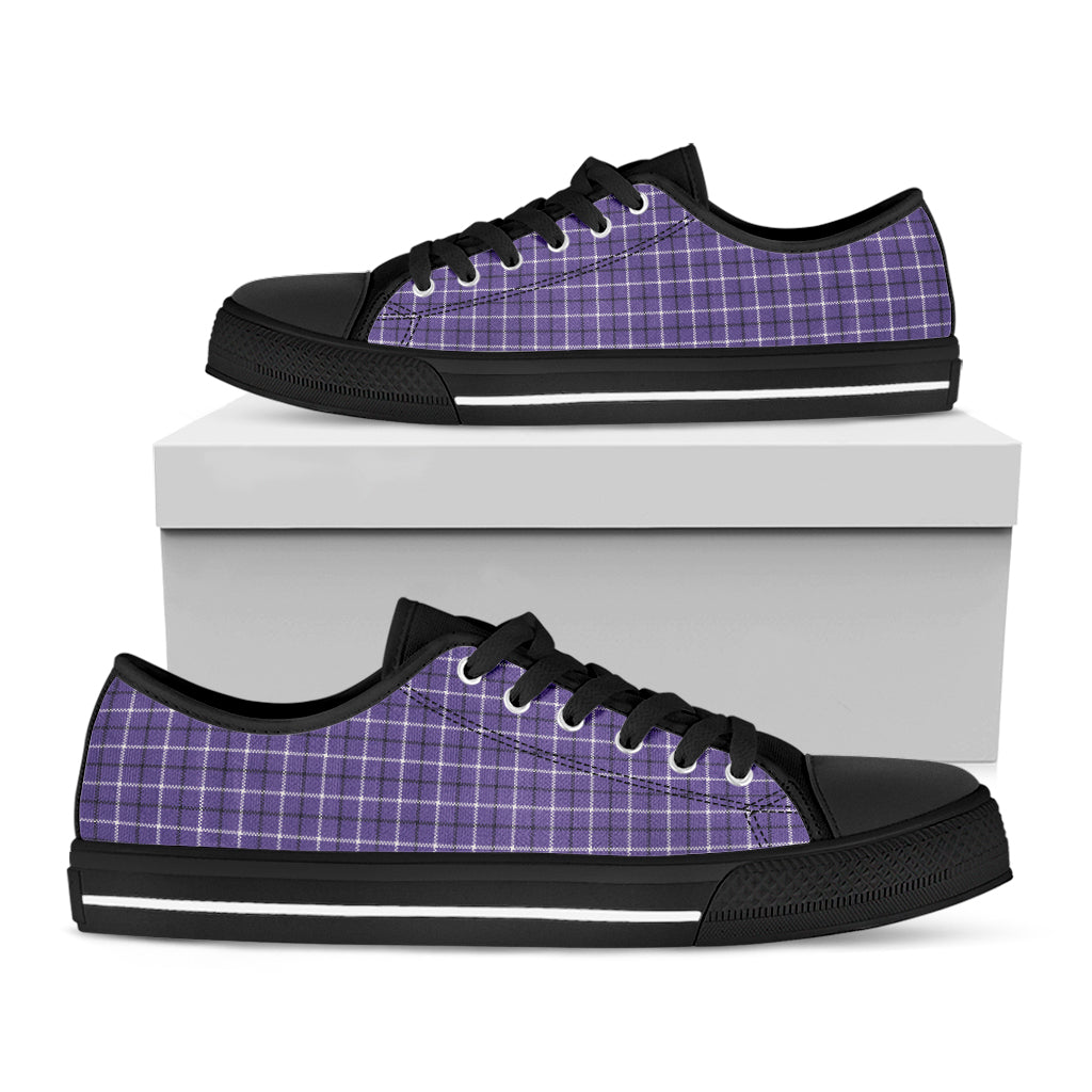 Purple And White Tattersall Print Black Low Top Sneakers