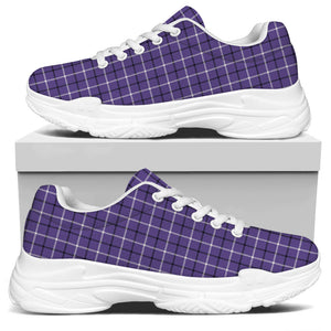 Purple And White Tattersall Print White Chunky Shoes