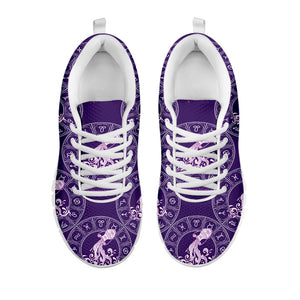 Purple Aquarius Zodiac Pattern Print White Running Shoes