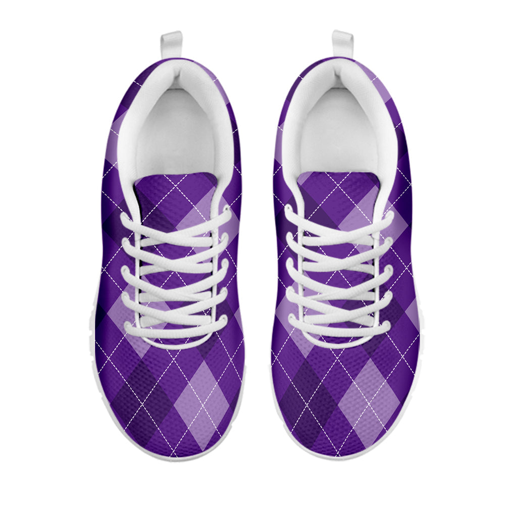 Purple Argyle Pattern Print White Running Shoes