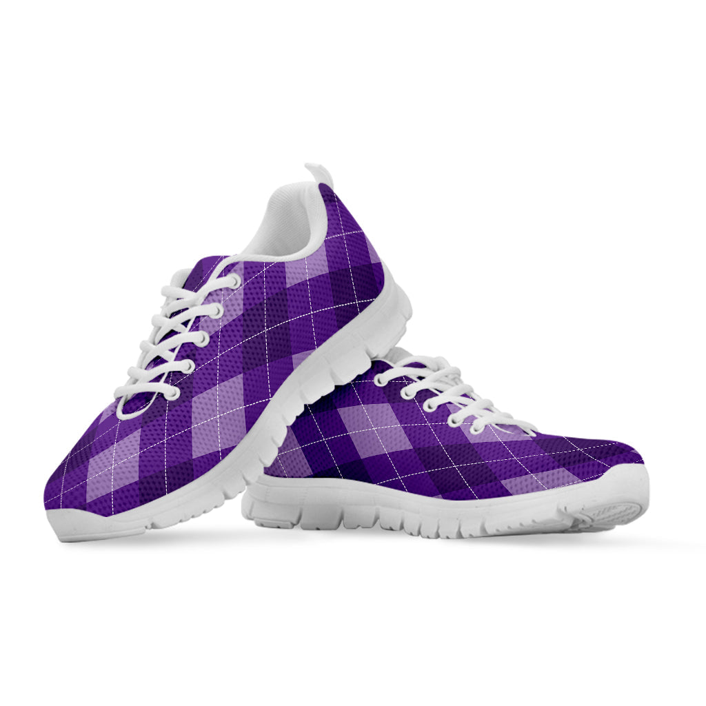 Purple Argyle Pattern Print White Running Shoes