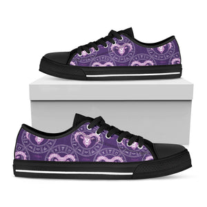 Purple Aries Zodiac Pattern Print Black Low Top Sneakers
