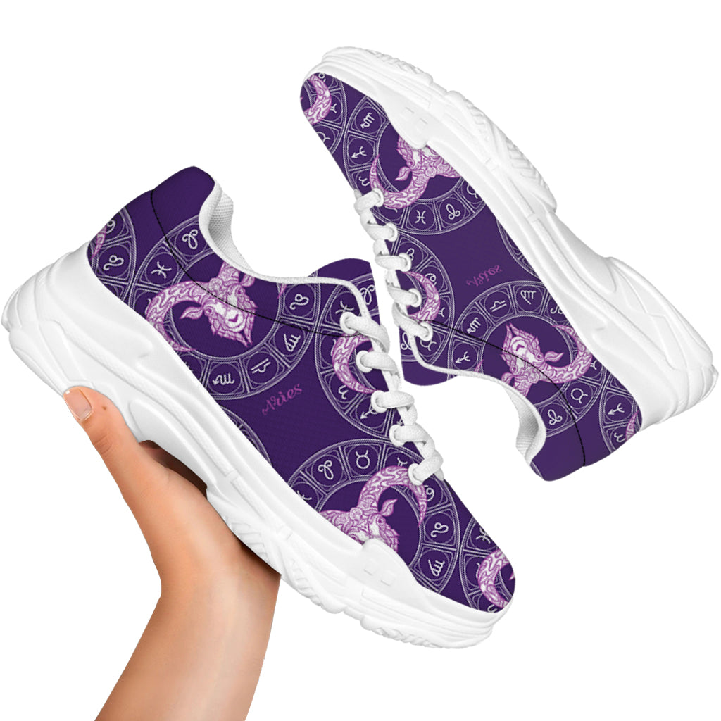 Purple Aries Zodiac Pattern Print White Chunky Shoes