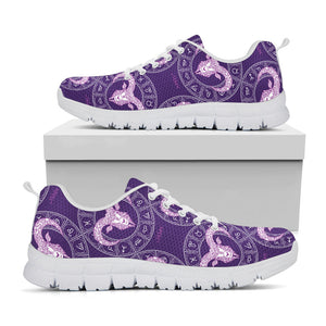 Purple Aries Zodiac Pattern Print White Running Shoes
