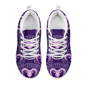 Purple Aries Zodiac Pattern Print White Running Shoes