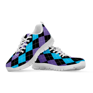 Purple Black And Blue Argyle Print White Running Shoes