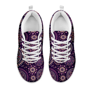 Purple Bohemian Mandala Pattern Print White Running Shoes