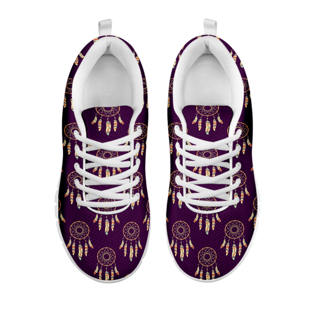Purple Boho Dream Catcher Pattern Print White Running Shoes