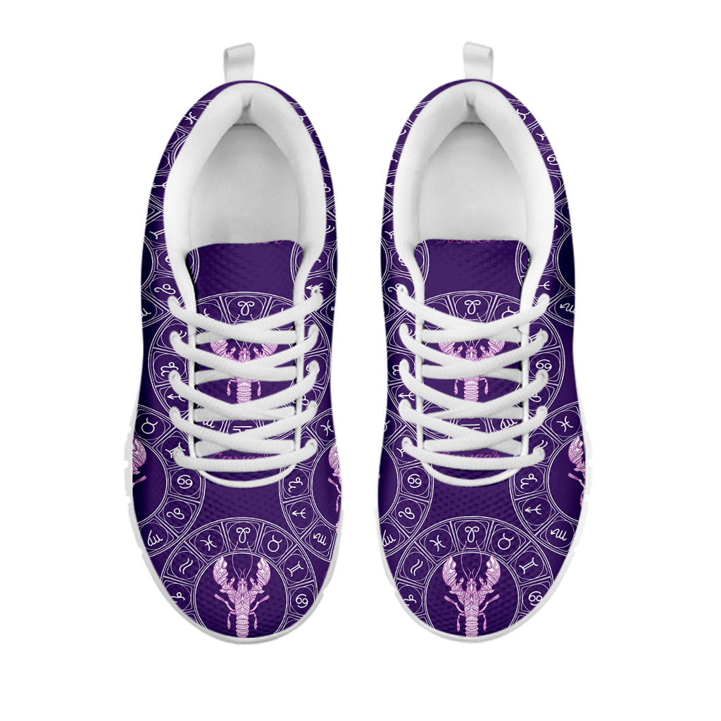 Purple Cancer Zodiac Pattern Print White Running Shoes