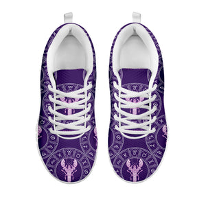 Purple Cancer Zodiac Pattern Print White Running Shoes
