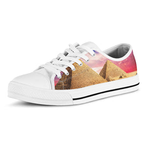 Purple Cloud Pyramid Print White Low Top Sneakers