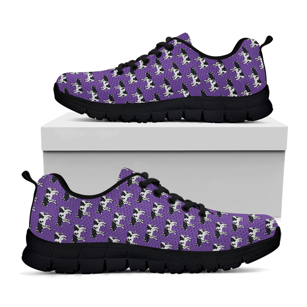 Purple Cow Pattern Print Black Running Shoes