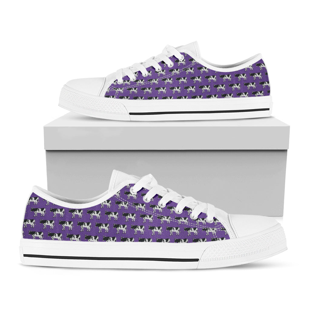 Purple Cow Pattern Print White Low Top Sneakers