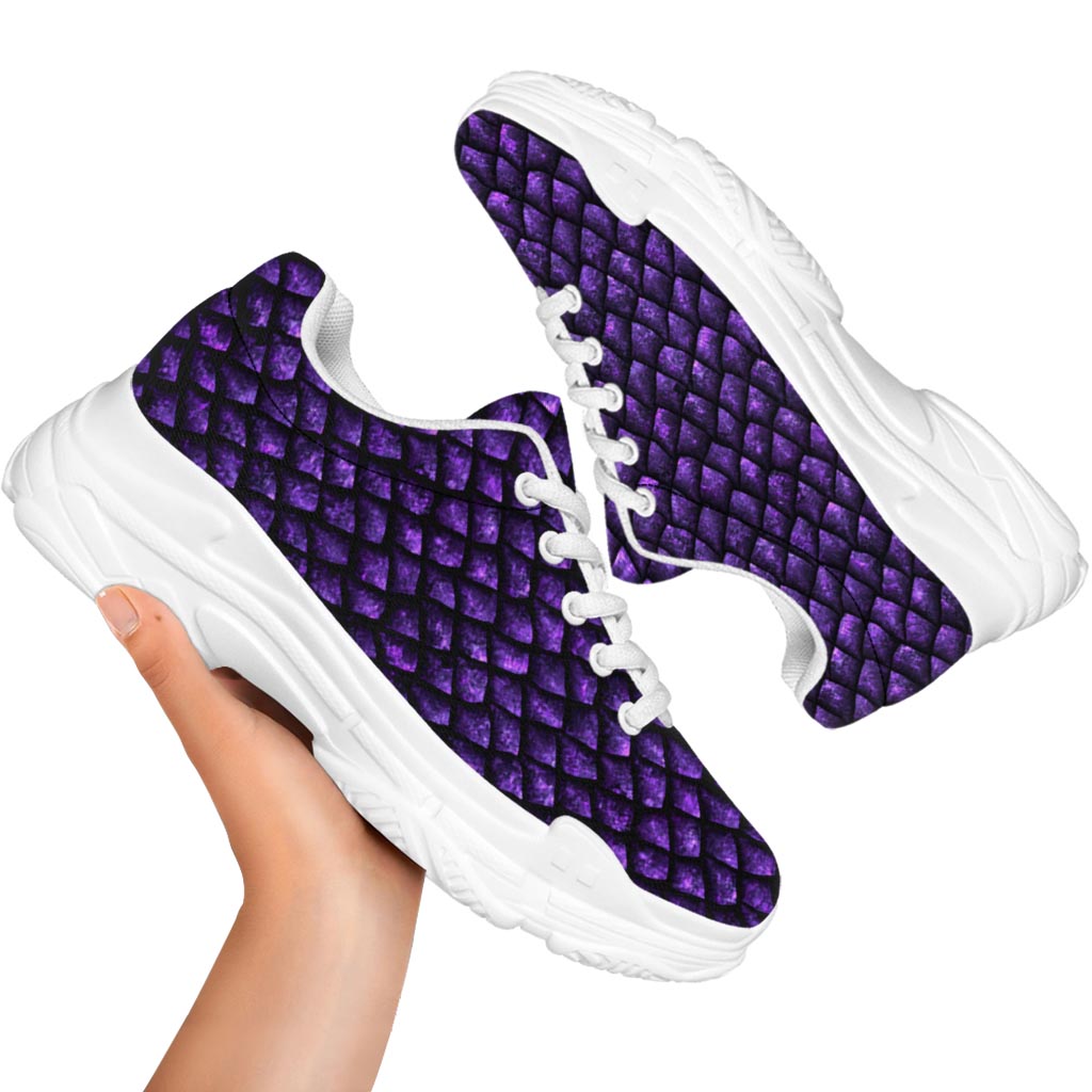 Purple Dragon Scales Pattern Print White Chunky Shoes