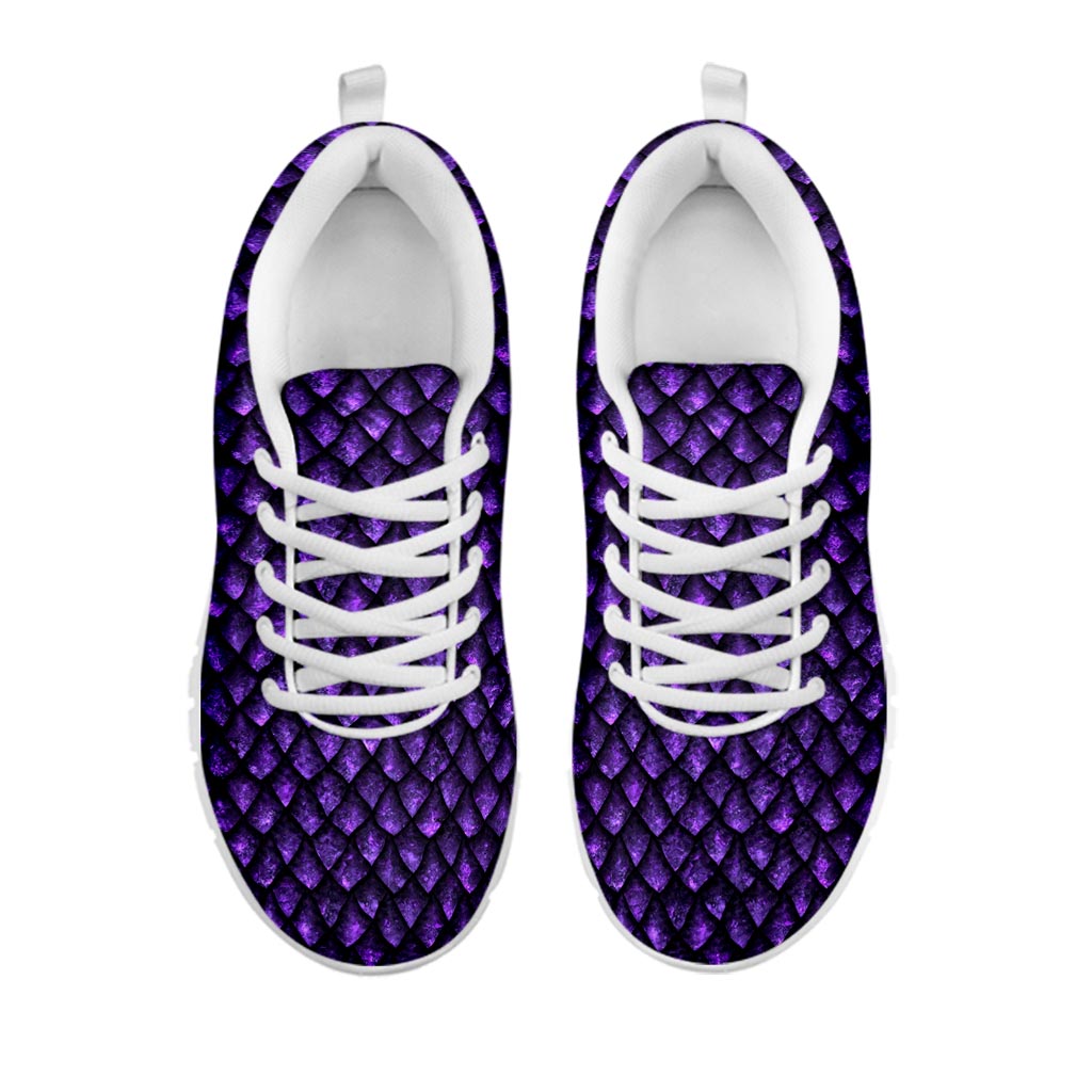 Purple Dragon Scales Pattern Print White Running Shoes