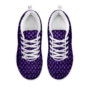 Purple Dragon Scales Pattern Print White Running Shoes