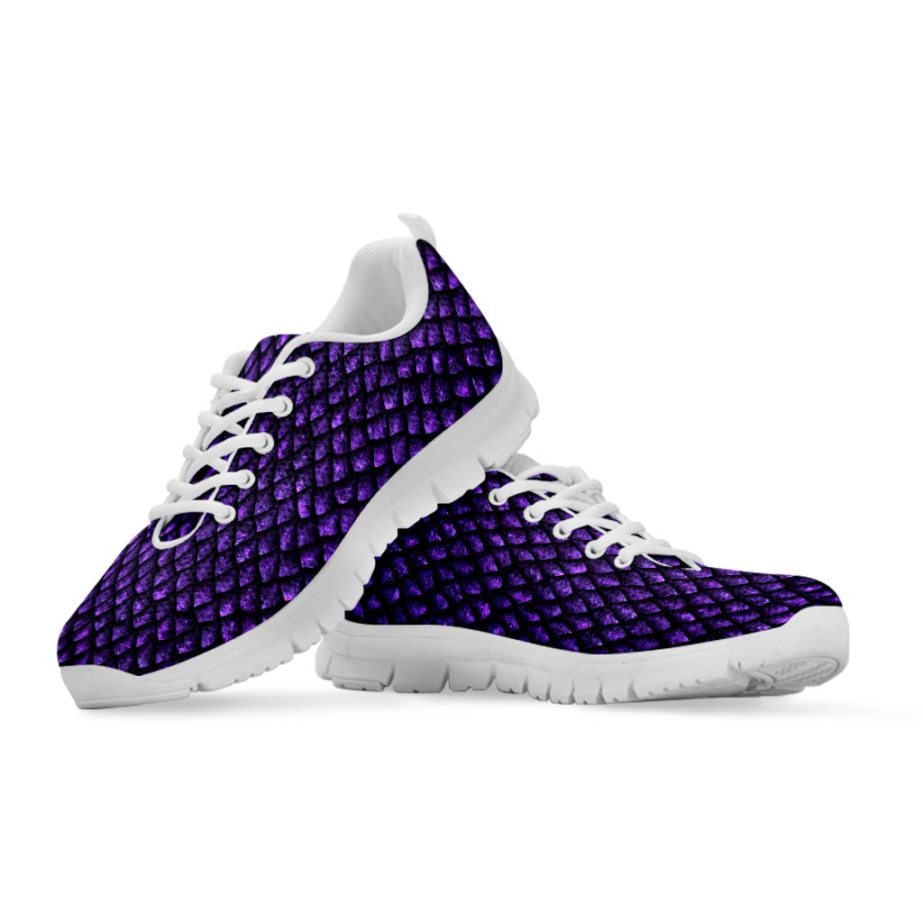 Purple Dragon Scales Pattern Print White Running Shoes
